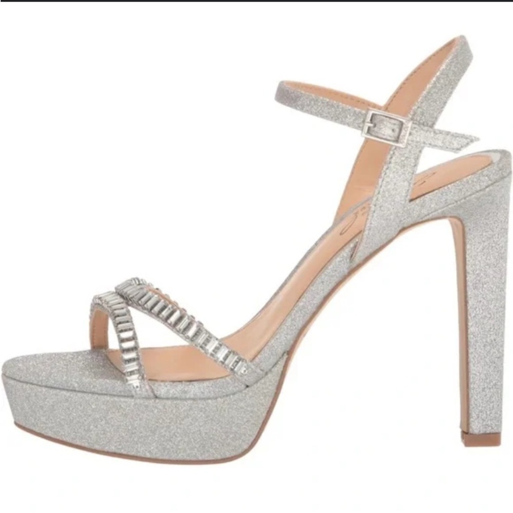 Jewel Badgley Mishka Rhinestone Silver Heels 9.5